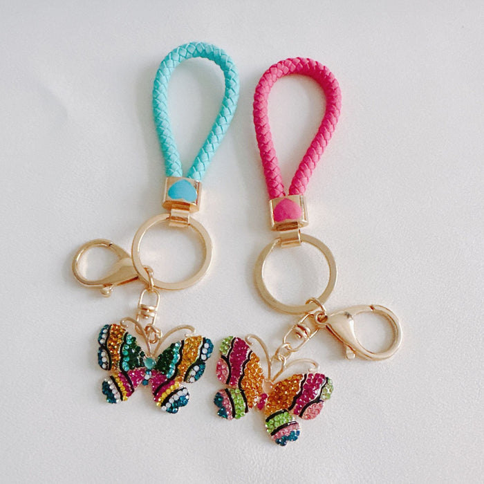 Wholesale Rhinestone Colorful Butterfly Fur Ball Metal Keychain JDC-KC-ZhanLun006