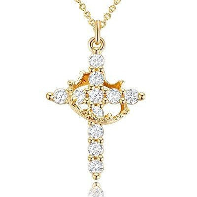 Wholesale Cross full diamond necklace electroplated crown zircon collarbone chain