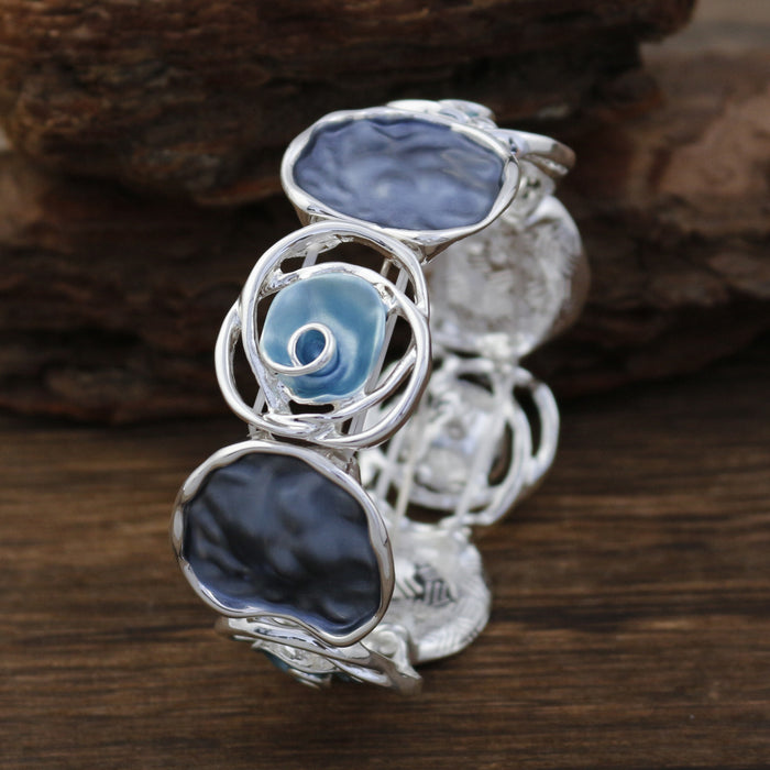 Wholesale Color Painted Oil Rose Elastic Bracelet Geometric Hollow Rose  All-match Bracelet