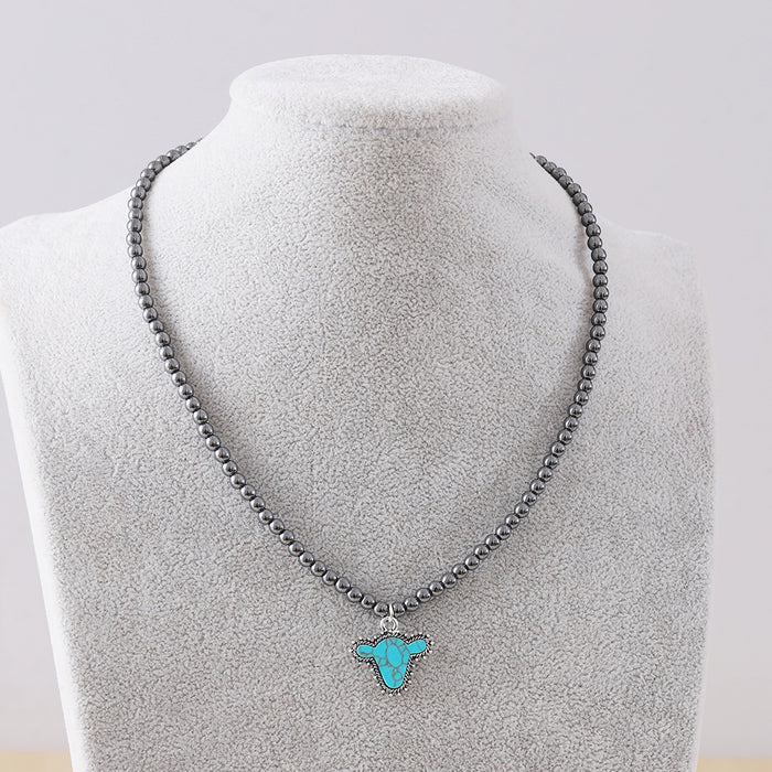 Wholesale Fashionable black round bead necklace for women,  cowboy boots with bull head and five-pointed star ornaments