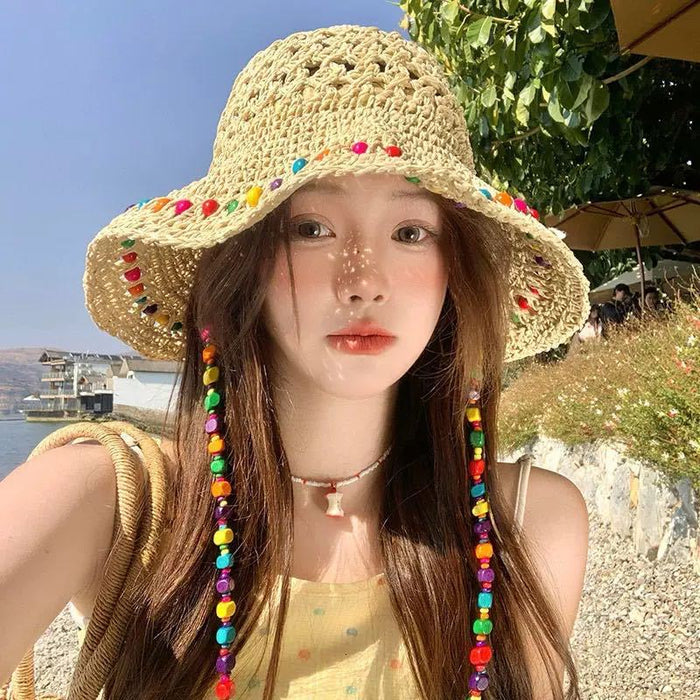 Wholesale Colorful Woven Hat Women's Summer Arrival Seaside Holiday Style Hat Big Brim Sunscreen Fisherman's Hat