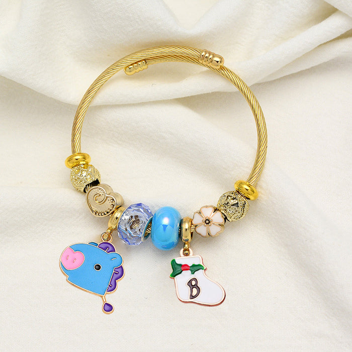 Wholesale Christmas Cartoon Reindeer Bell Stainless Steel Bracelet MOQ≥2