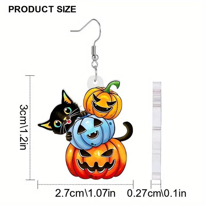 Wholesale Acrylic Flat Black Cat Pumpkin  Earrings for Women and Girls Holiday Gift Ornaments