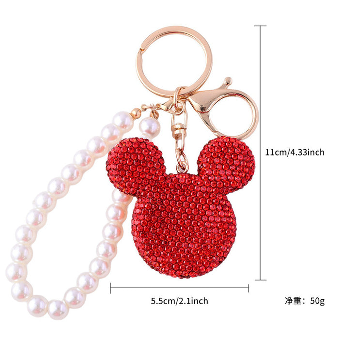 Wholesale  bear keychain full diamond pearl chain key