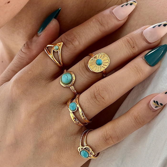 Wholesale Stainless Steel Gold Turquoise Rings