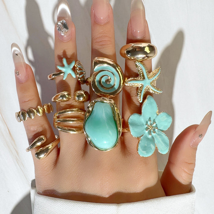 Wholesale Flower Pearl Ring Set – Fashion Accessory Dripping Oil Design MOQ≥5