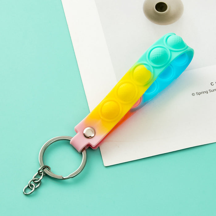 Wholesale Color Gradient Bubble Decompression Keychain Hand Strap Silicone Wristband JDC-KC-HanR001