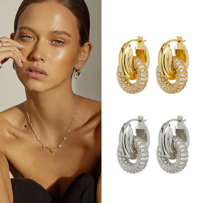 Wholesale Metal clasp copper micro-paved zircon earrings