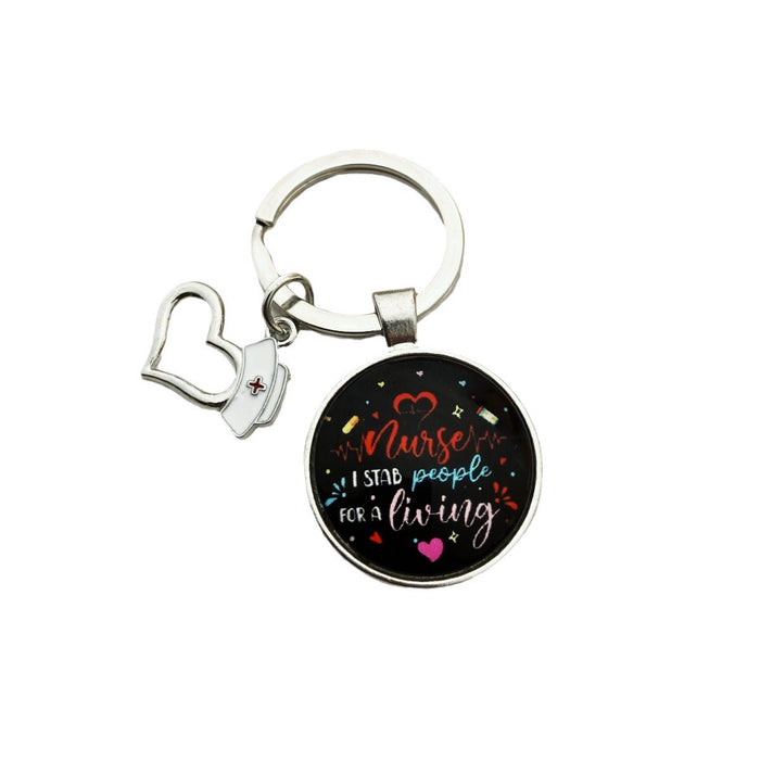 Wholesale Nurses Day Color Printed Time Gemstone Alloy Keychain JDC-KC-HengX029