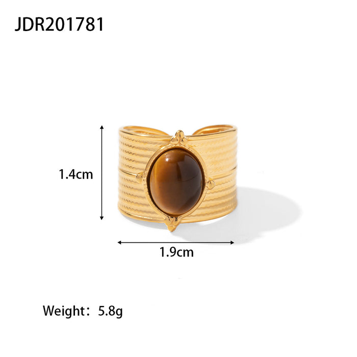 Wholesale Natural stone ring, versatile gemstone bracelet, titanium steel open ring