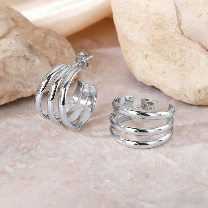 Wholesale Geometric Titanium Steel Three-Line Dense Earrings