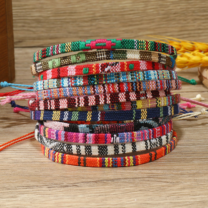 Wholesale Colorful Cotton and Linen Bohemian Fabric Bracelets for Women Hand-woven Knot Bracelets JDC-BT-XH008