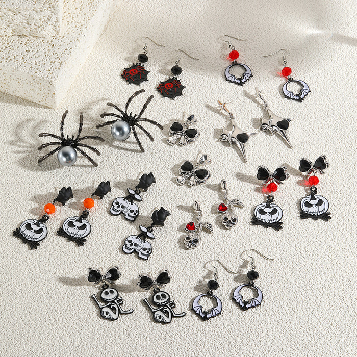 Wholesale Skull Dark Diamond Alloy Pumpkin Spider Halloween Earrings Set JDC-ES-ShuangN002