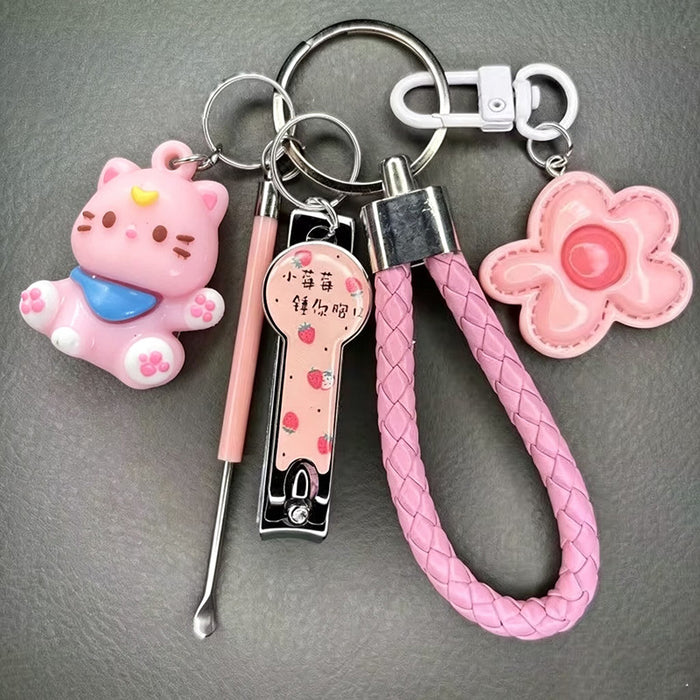 Wholesale Lucky Cat Nail Clipper Keychain Purple Cartoon Zinc Alloy Manicure Set Fashion Decorative Accessory For Bag Or Car Key Boutique Gift