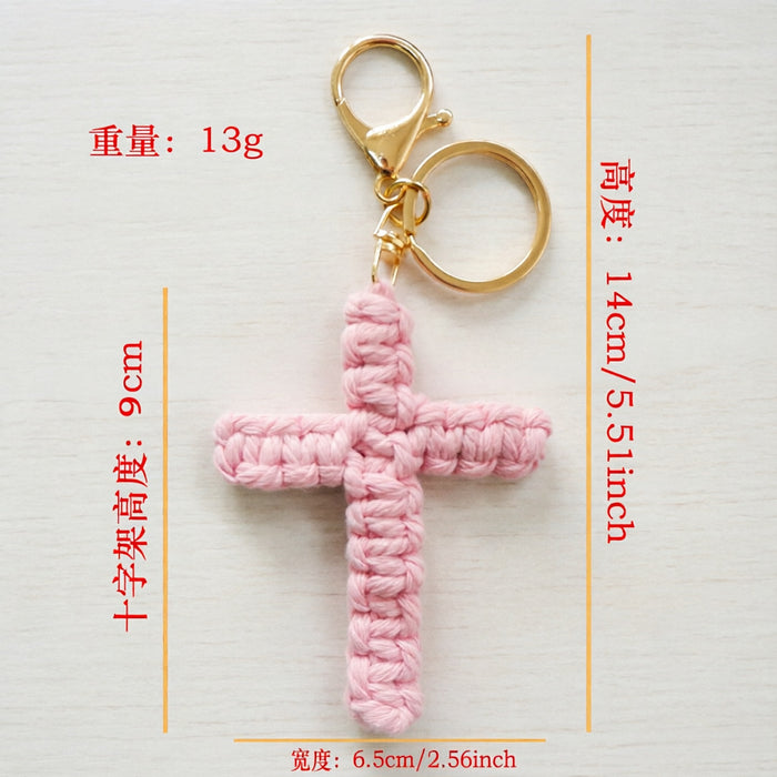 Wholesale Cotton Rope Cross Keychain Handmade Car Key Accessory Pink Pendant Gift