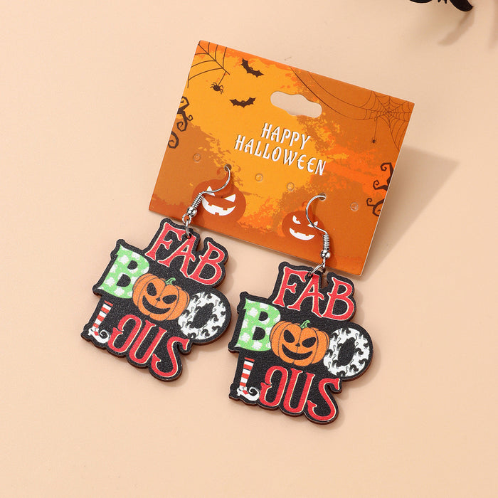 Wholesale  Earrings Ghost Bat Pumpkin Skull  Holiday Party Wooden Earrings