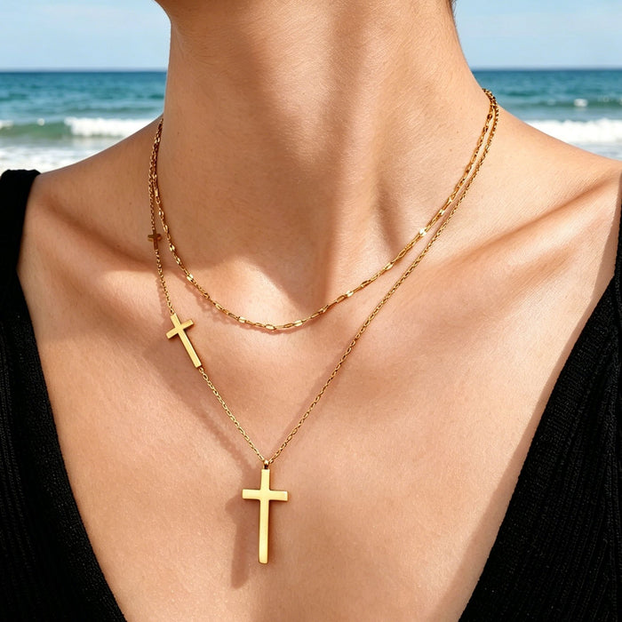 Wholesale 2pcs Stacked Cross Titanium Steel Clavicle Necklace — Versatile,  Sophisticated,  and Elegant