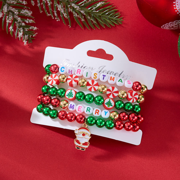 Wholesale Christmas Soft Clay Paper Card Bracelet  Letter Beaded Elastic Beaded Combination Set Bracelet