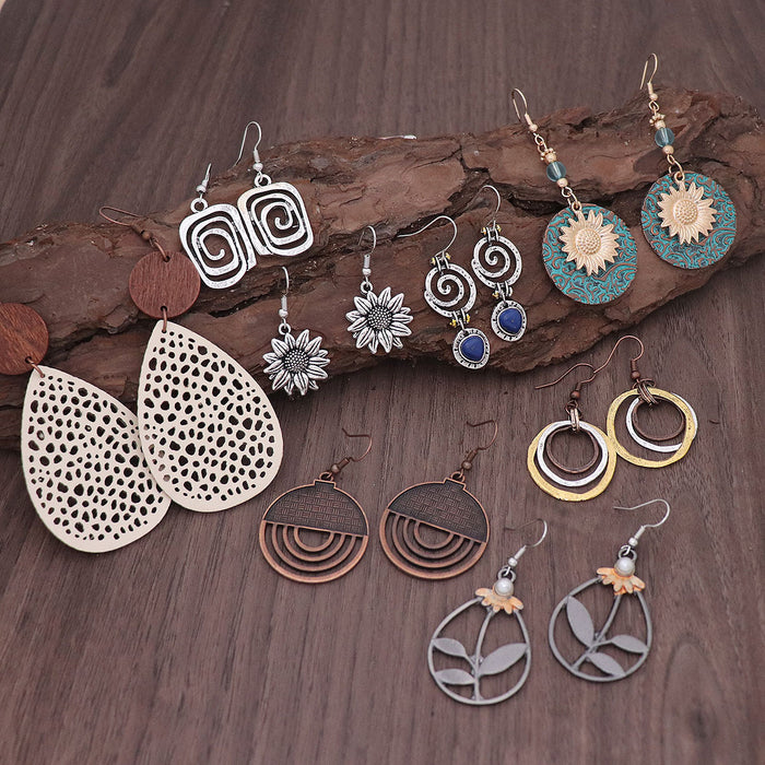 Wholesale Vintage bronze circle leather earrings