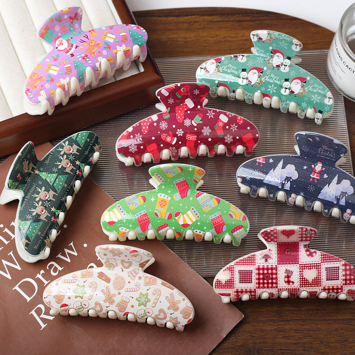 Wholesale Sweet Christmas Plaid Bear Large Plastic Hair Claw Clip Stylish Fashion Accessory For Women Great Gift Or Boutique Resale