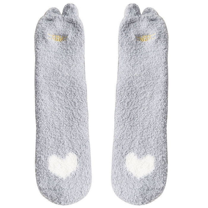 Wholesale Autumn and Winter coral fleece mid-calf length socks fleece-lined thickened floor socks cat ear home confinement socks