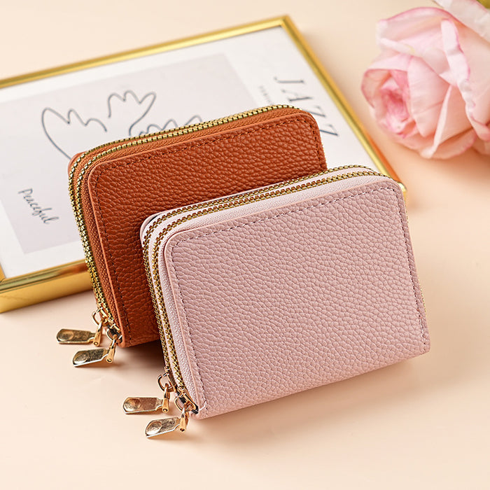 Wholesale Short Accordion Double Zipper Storage Multi-Card Wallet