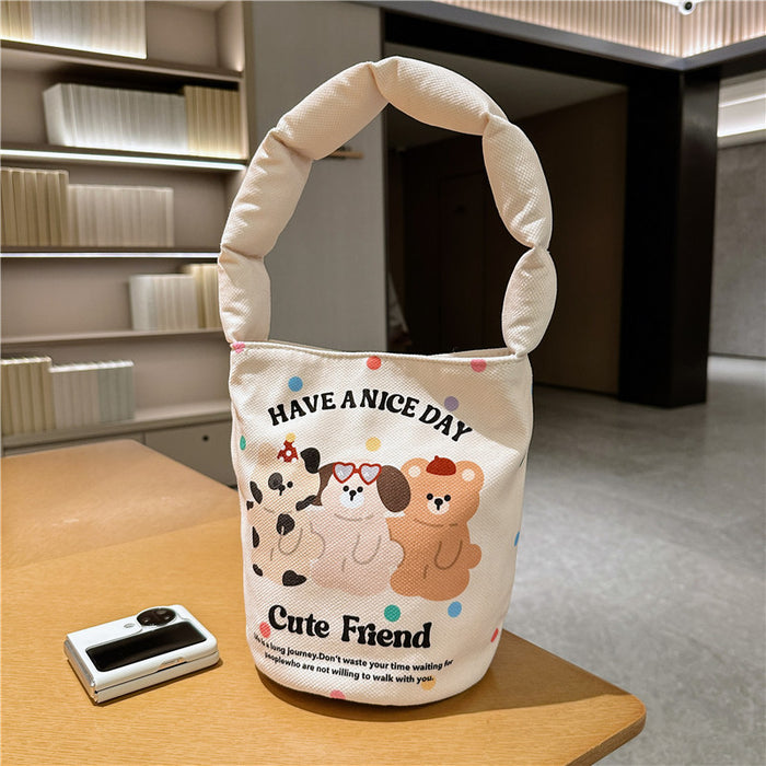 Wholesale Women's single-room bag cartoon illustration cotton-filled bucket portable underarm work travel photo bag