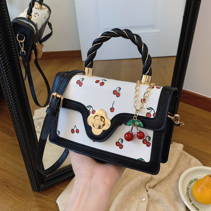Wholesale Cherry-Print Twisted-Handle Small Square Crossbody Bag