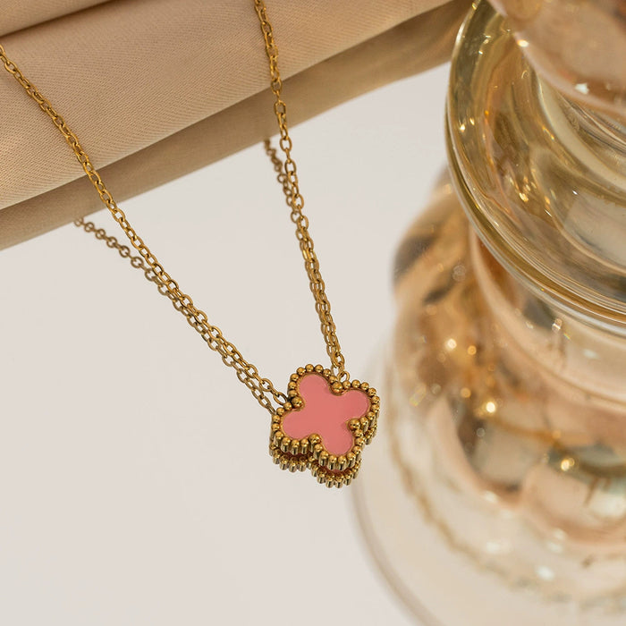 Wholesale Stainless Steel Double-Sided Four-Leaf Clover Necklace Women Titanium Steel