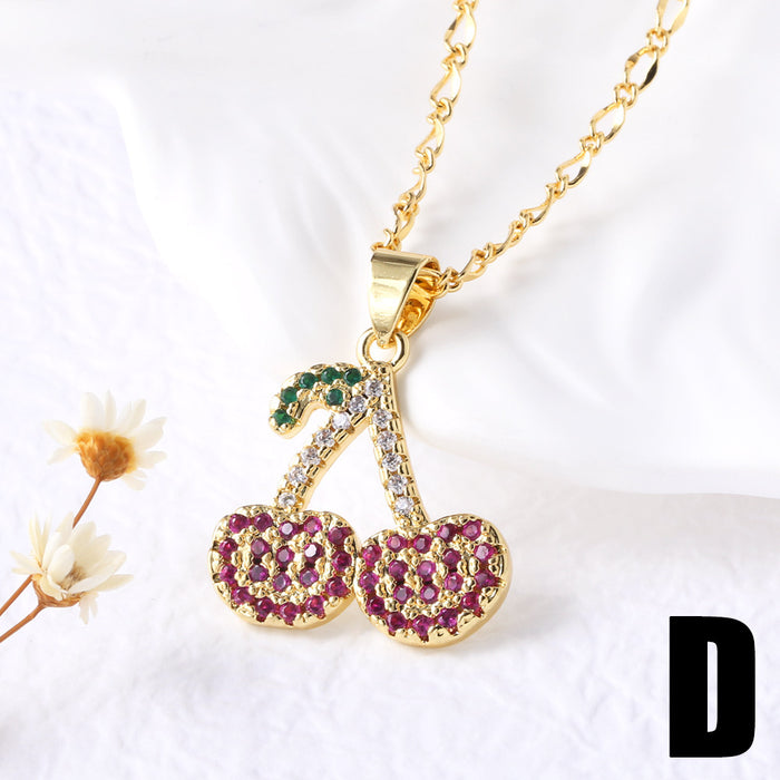 Wholesale   Fruit Strawberry Cherry Pendant Necklace Jewelry Women