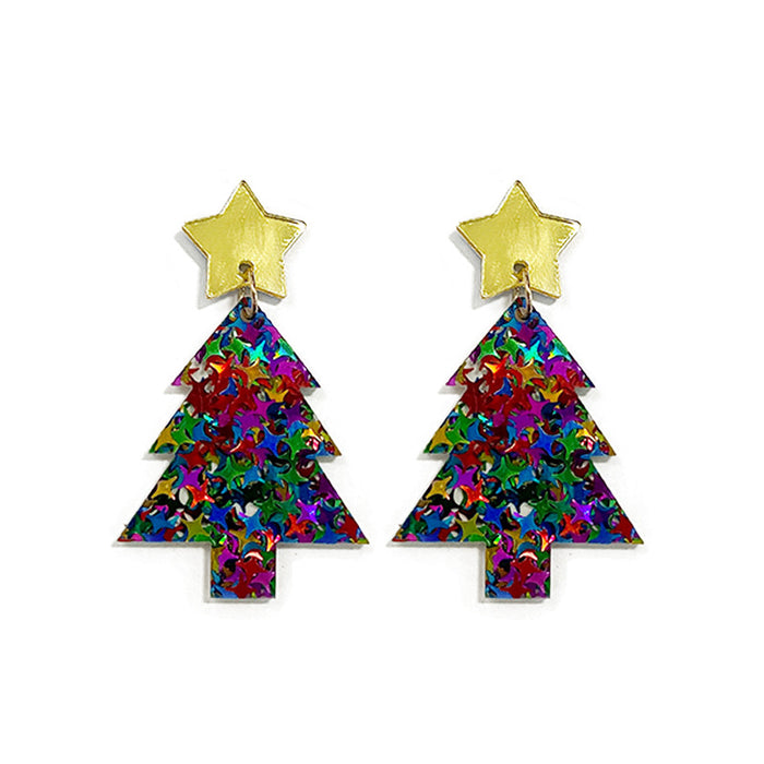 Wholesale Christmas tree acrylic earrings glitter mirror acrylic ing earrings Christmas holiday earrings