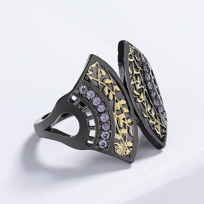 Wholesale Black Gold Dual Color Diamond Set Alloy Ring JDC-RS-Yud020