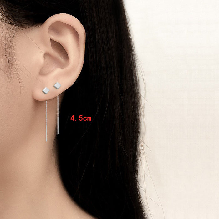 Wholesale Three dimensional geometric earrings, simple and plain style, with elegant ear chain and brushed small square earrings