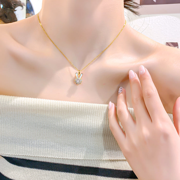 Wholesale  micro-inlaid full diamond rabbit pendant titanium steel Women's necklace clavicle chain neck jewelry