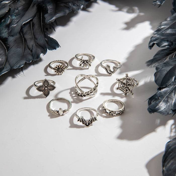 Wholesale Trendy Punk Gothic 9-Piece Animal Ring Set Snake Design MOQ≥2
