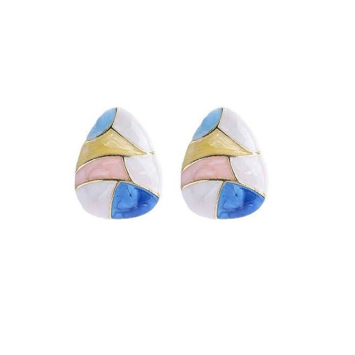 Wholesale Silver Needle Colored Drip Oil Earrings Geometric Earrings Commuting Sweet Earrings