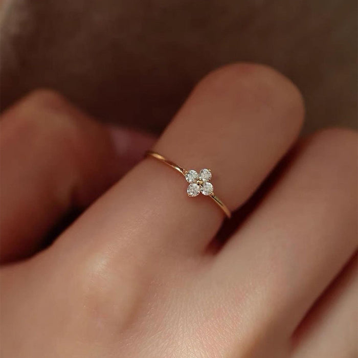 Wholesale Four leaf clover micro inlaid zircon ring, female niche design, personalized fashion jewelry