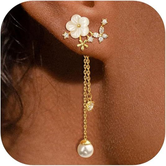 Wholesale New temperament shell flower earrings, two long tassel earrings, light luxury design earrings