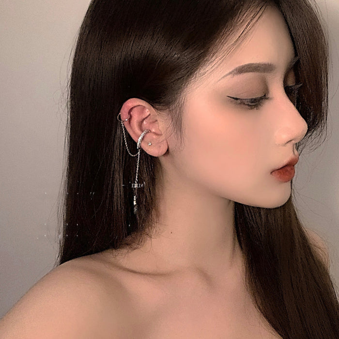 Wholesale Tassel ear clip earrings, bone clip earrings, high-end, niche, light luxury earrings