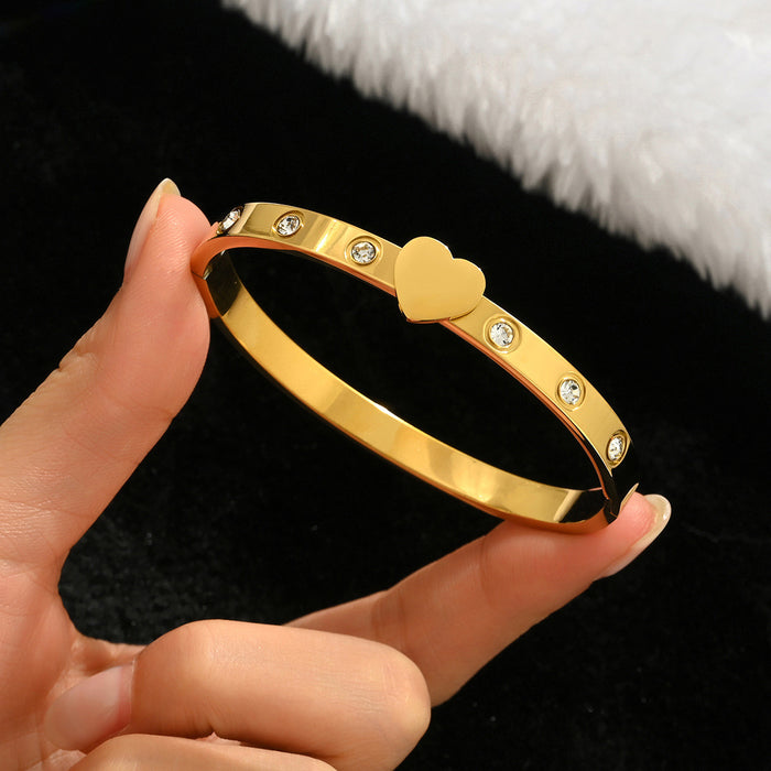 Wholesale Gold Tone Titanium Steel  Bangle Set With Rhinestone Row Trendy Jewelry Accessory For Party Or Everyday Gift