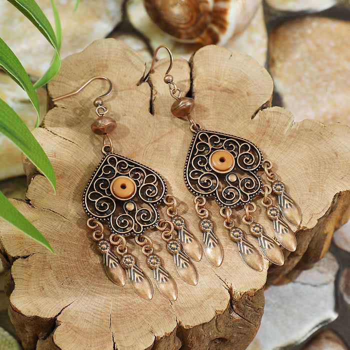 Wholesale Retro Bohemian Turquoise Tassel Earrings Zinc Alloy Fashion Accessory MOQ≥2