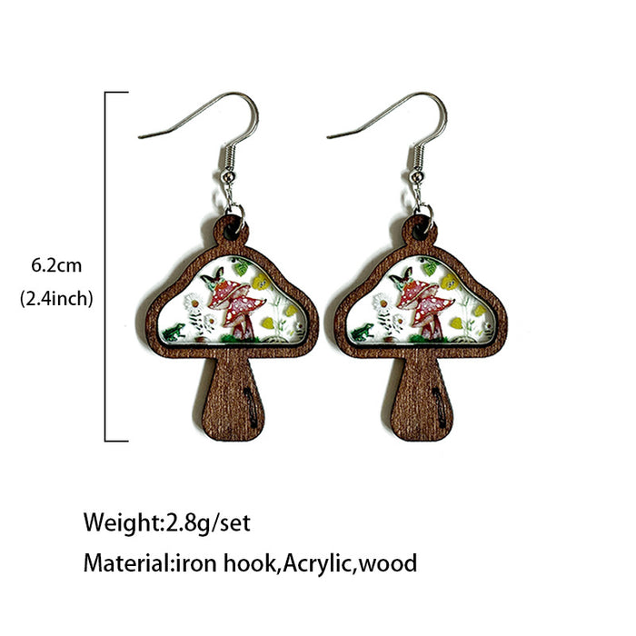 Wholesale Retro Floral Mushroom Wooden Earrings Jewelry Accessory