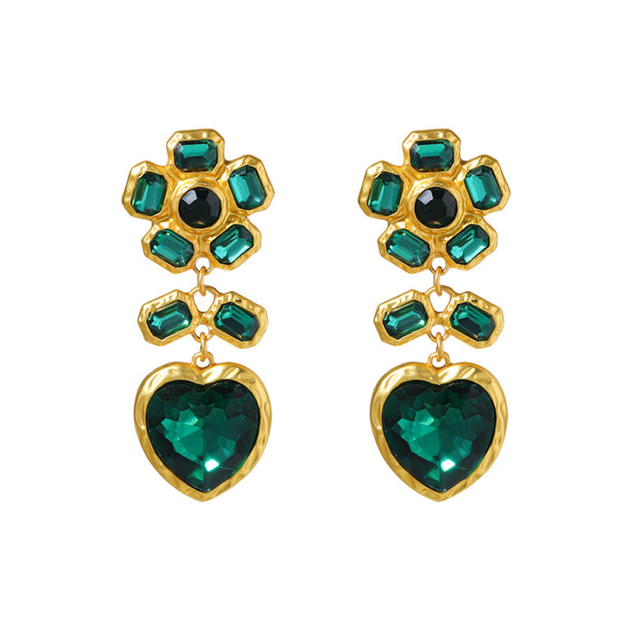 Wholesale Silver needle studded diamond heart earrings alloy earrings