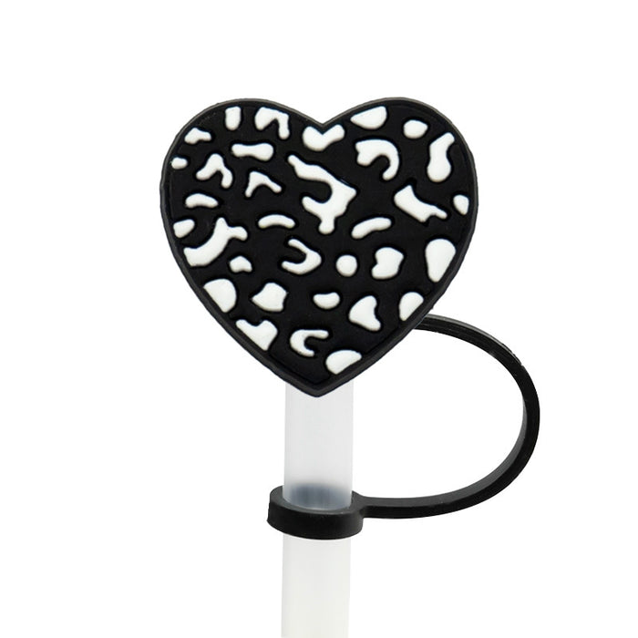 Wholesale New Love Leopard Pattern Straw Cover Straw Cap Silicone Dustproof Stopper Cute Anime Party Straw Decoration Cross border Product