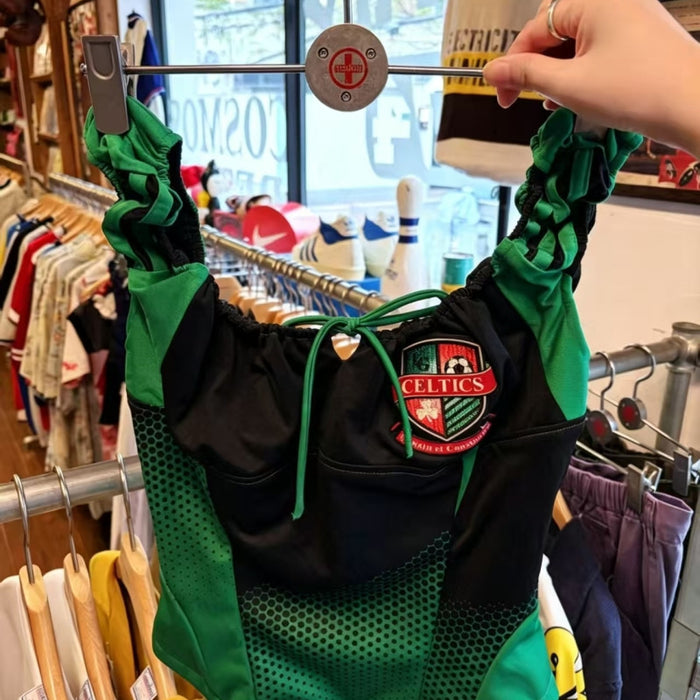 Wholesale World Cup Trendy Striped Drawstring Soccer Jersey Crop Top – Green Black Cotton