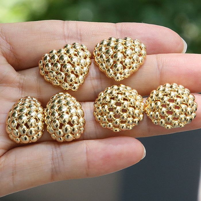 Wholesale 2PCS 18K Gold Brass Beads Grid Polished Heart Earrings JDC-ES-BaiYi026