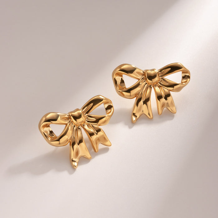 Wholesale 18k Gold Stainless Steel Bow Earrings JDC-ES-Wanx002