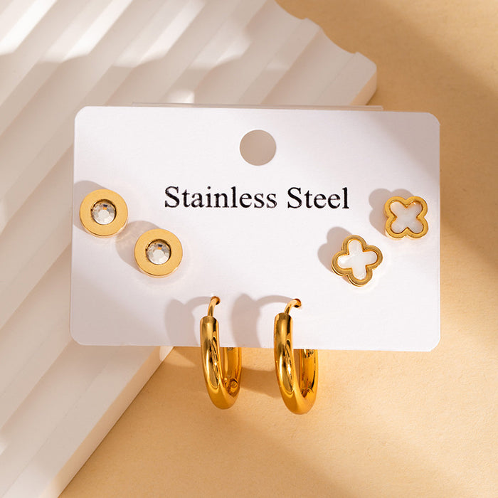 Wholesale Stainless Steel Four-Leaf Clover Heart Earrings Set