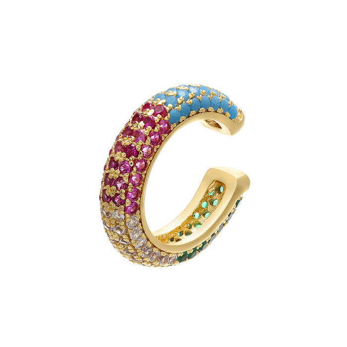 Wholesale Gold Plated Copper Ear Cuff with Colored Zircon Simple Style Fashion Accessory MOQ≥2