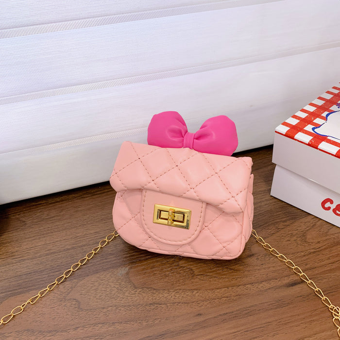 Wholesale New children's bag with bow decoration, diagonal cross bag, diamond grid chain